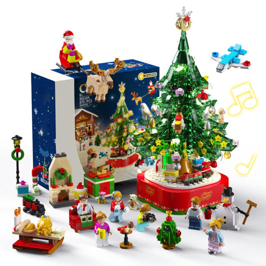 Christmas Tree Building Blocks Kits Party Set with Music Box Led Light Kit DIY Birthday Gift for Kids Boys Girls(870 Pieces)