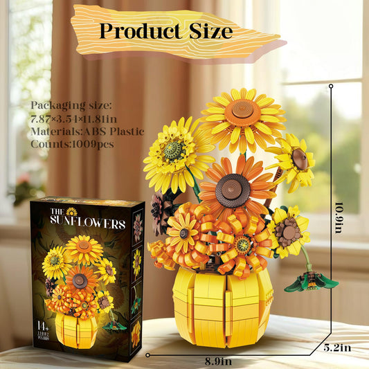 Sunflower Building Set Flowers with Vase Van Gogh Botanical Collection 1009pcs Compatible with Lego Ideal for Home and Office Decor Art Lover's Gift