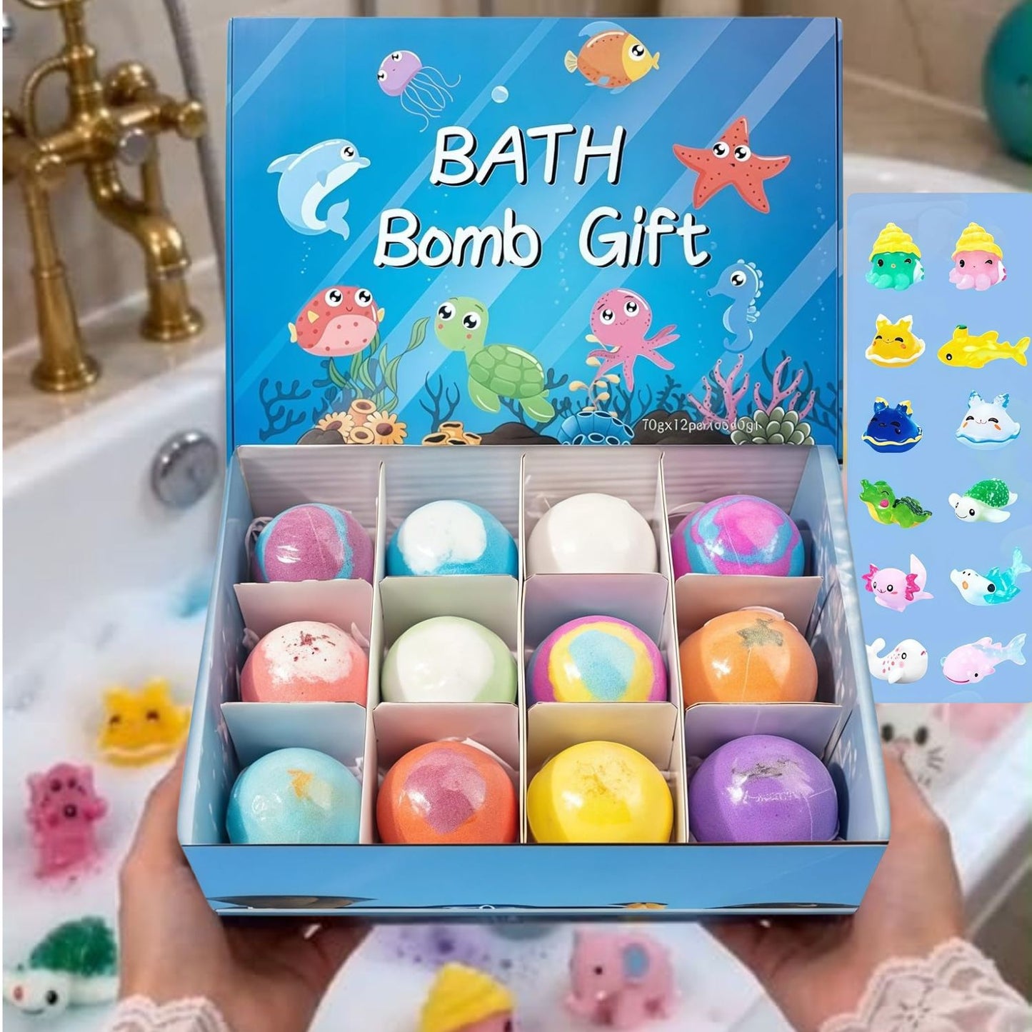 12 Pack Organic Bath Bombs, Bath Bomb Gift Set with Surprise Inside,Safe Handmade Fizzy Balls for Kid,Easter Valentines Christmas Birthday Gift