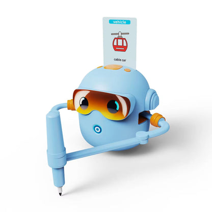 Drawing Robot for Boys Girls Montessori Painting Toys for 3 4 5 6 7 8 Year Old, Voice Interactive Educational Drawing Machine with 100 Cards, Blue