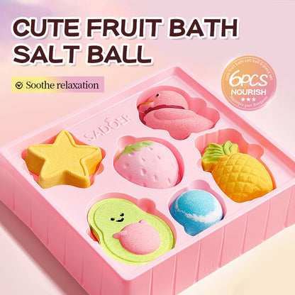 Bath Salt Balls 6PCS Fruit Shape Bath Bomb Gifts Set Body Cleanse Skin Care Shower Kids Toy Easter Birthday Gift Spa set COL Mixed