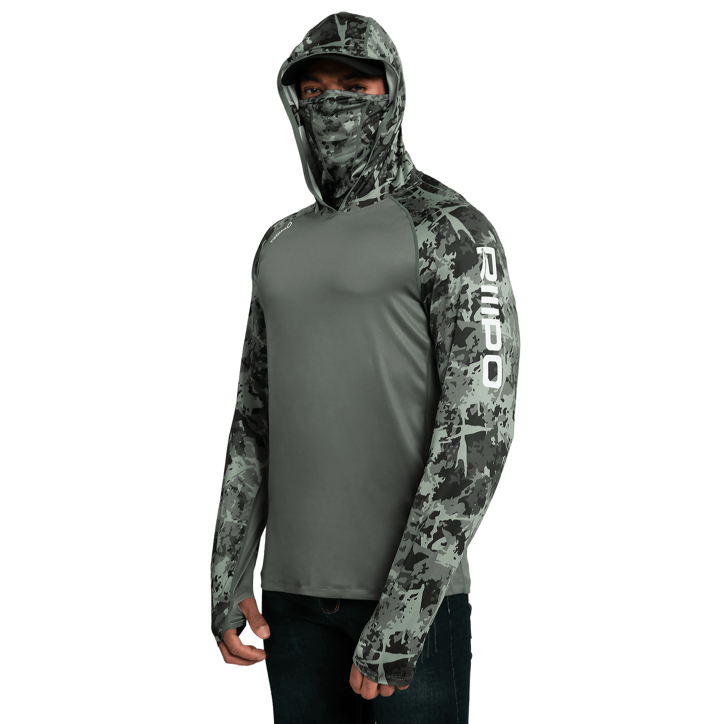 Performance Cooling Hoodie with Gaiter - Mix Print - Dark Green
